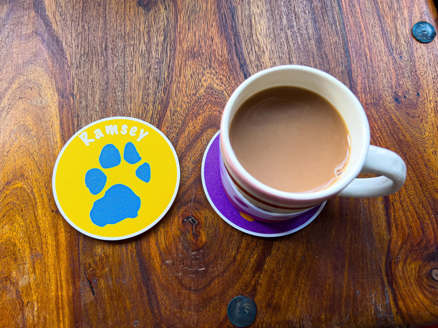 Personalised Dog Paw Print Coaster Set | 4x Colours Available