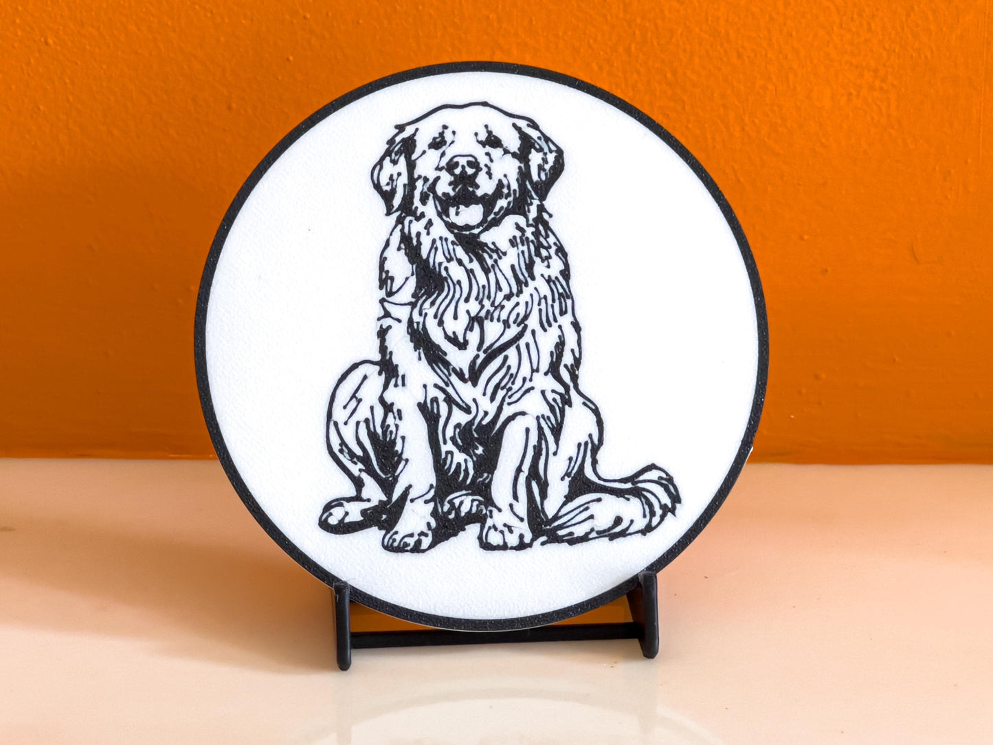 Golden Retriever Dog Coaster | Black & White