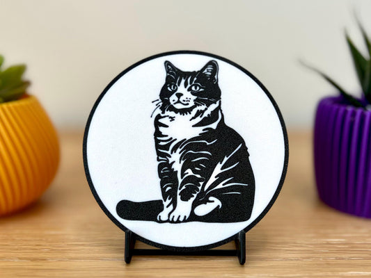American Bobtail Cat Coaster | Black & White