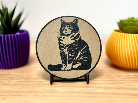American Bobtail Cat Coaster | Wood Effect