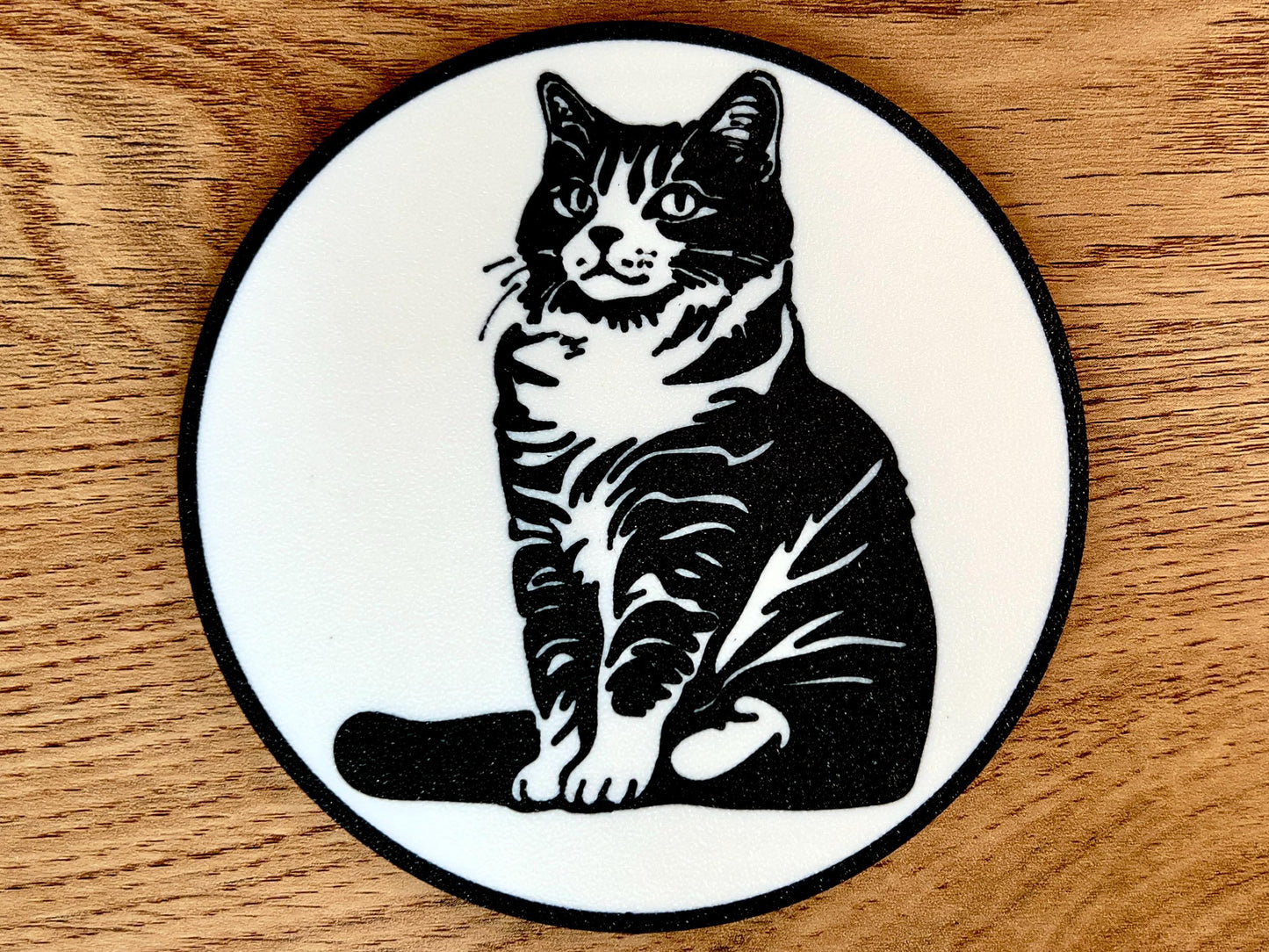American Bobtail Cat Coaster | Black & White