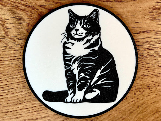 American Bobtail Cat Coaster | Black & White